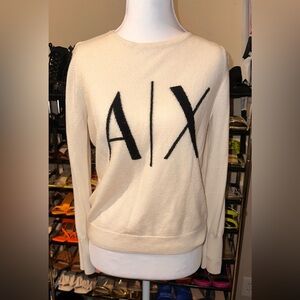Armani Exchange Cream Sweater with Black Logo